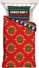 A Minecraft-themed duvet cover and pillowcase set with a festive, pixelated design, laid out on a bed. Produktbild-Vorschau