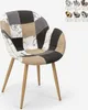A patchwork armchair with wooden legs is shown against a white background. Several other chairs in different patchwork designs are visible in the upper right corner. Voir les images du produit