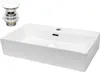 A white ceramic sink and a chrome drain assembly are shown against a white background.