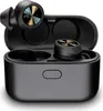 A pair of black true wireless earbuds and their charging case are displayed against a white background. Produktbild-Vorschau