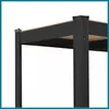 Close-up of the top corner of a black metal shelving unit with a particle board shelf. Podgląd zdjęcia produktu