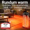 A living room scene with a heater emitting red light onto the floor and a rug. Produktbild-Vorschau