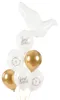 Ballonstrauß aus weißen und goldenen „God Bless“ Luftballons mit weißem Tauben-Folienballon für Kommunion-Deko. Náhled obrázku produktu