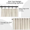 The image shows two ways to mount curtains: with rings and hooks, and through the rod. It highlights the slot top design of the curtains. Produktbild-Vorschau