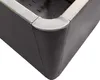 A close-up view of the corner of a raised garden bed, showing the dark gray exterior and the silver metal trim. Produktbild-Vorschau
