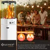 A group of people are gathered around a table with food and drinks, with a gas heater in the foreground. Produktbild-Vorschau