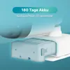 Close-up of a security camera battery compartment with text overlay. Produktbild-Vorschau