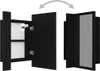 Two black cabinets shown with one open and the other closed with a mirrored door. Produktbild-Vorschau