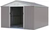 A metal shed with its doors open, showing the interior frame. Anteprima dell’immagine prodotto