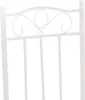 Close-up of the decorative top of a white metal chair or bed frame, showing a scrollwork design. Voir les images du produit