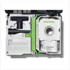A top-down view of a Festool vacuum cleaner's internal storage compartment, showing various attachments and dust bags. Podgląd zdjęcia produktu