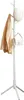 A white coat rack with a beige jacket and a white hat on it, against a white background. Produktbild-Vorschau