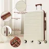 A cream-colored suitcase with brown accents is shown, with callouts highlighting its features. Náhľad obrázku produktu