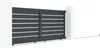 A sliding gate with horizontal slats, shown between two white pillars. Produktbild-Vorschau