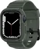 A close-up shot of a green Spigen Rugged Armor case for an Apple Watch.
