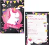 A collage of two unicorn-themed party invitations on a chalkboard background. Produktbild-Vorschau