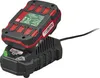 A battery charger with a battery inserted, plugged into a power source. Produktbild-Vorschau