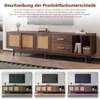 A long, low TV stand with sliding doors and drawers, shown in a room setting and in three different lighting conditions. Produktbild-Vorschau