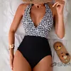 Badeanzug Damen Bauchweg - Einteiler Schwarz Weiß - Push Up Produktbild-Vorschau 3