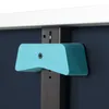 A close-up view of a teal-colored accessory attached to a gray metal support beam under a white surface. Produktbild-Vorschau
