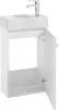 A white bathroom cabinet with a sink and faucet, with one door open. Náhled obrázku produktu