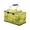 A yellow picnic basket with a floral pattern on a white background. Produktbild-Vorschau