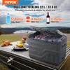 A portable dual-zone cooler is shown open and filled with cans, placed on a table outdoors with a scenic view of a lake and mountains in the background. There are also fruits and other items on the table. Anteprima dell’immagine prodotto