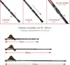 An instructional diagram showing how to extend and lock Nordic walking poles, followed by illustrations of the poles at different lengths. Produktbild-Vorschau