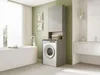 A modern bathroom with a washing machine cabinet, bathtub, and vanity. Produktbild-Vorschau