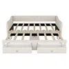 A beige daybed with two drawers pulled out, showing the wooden slats of the mattress support. Produktbild-Vorschau