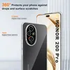A clear protective phone case is shown on a smartphone, highlighting its protective features. Produktbild-Vorschau