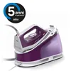 A Braun steam iron and its base station are shown against a white background. A graphic overlay indicates a 5-year warranty and the Braun logo. Produktbild-Vorschau