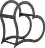 A black metal firewood rack shaped like two intertwined hearts. Podgląd zdjęcia produktu