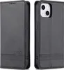 A black leather flip case for an iPhone is shown from two angles. Produktbild-Vorschau
