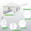 Diagram showing the assembly steps of a white party tent. Produktbild-Vorschau