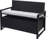 A black poly-rattan bench with a gray cushion, shown against a white background. Voir les images du produit