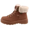 A side view of a brown boot with cream-colored fur lining. Produktbild-Vorschau