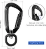 A black carabiner clip with dimensions and specifications shown. Anteprima dell’immagine prodotto