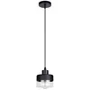 A black pendant light with a clear glass shade, shown against a white background. Produktbild-Vorschau