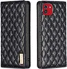 A black quilted flip-style phone case for a Samsung Galaxy A03 is shown from the front and back. Produktbild-Vorschau