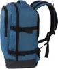 A side view of a blue and gray rucksack with black straps and buckles. Produktbild-Vorschau