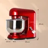 A red kitchen mixer with dimensions indicated by lines and numbers. Produktbild-Vorschau