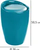 A teal colored stool with a light blue seat, shown with dimensions indicated. Náhľad obrázku produktu
