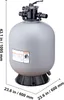 A gray sand filter for a swimming pool with dimensions indicated. Náhľad obrázku produktu
