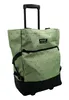 A light green shopping roller with a black base and wheels, featuring a repeating dark green heart pattern. It has a retractable handle and a front zippered pocket. A black logo patch is visible on the front. Podgląd zdjęcia produktu