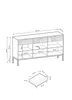 A technical drawing of a dresser with dimensions and a separate drawing of a drawer with dimensions. Náhľad obrázku produktu