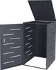A dark gray metal trash can enclosure with the front door and lid open, displayed against a white background. Podgląd zdjęcia produktu