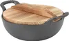 Wok en fonte avec 2 poignées Couvercle en bois Poêle à Voir les images du produit 6