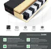 Cutaway view of a mattress showing its different layers and components, with accompanying icons and descriptive text. Produktbild-Vorschau