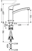 A technical drawing of a kitchen faucet with dimensions and connection details. Produktbild-Vorschau